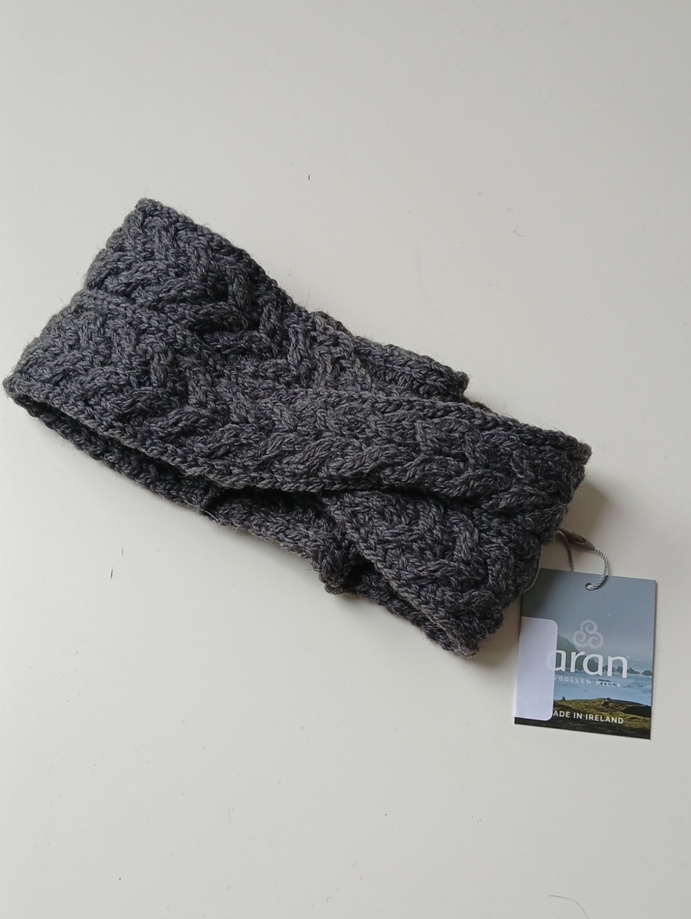 Aran Crafts Merino Crossover Headband Dark Gray NWT